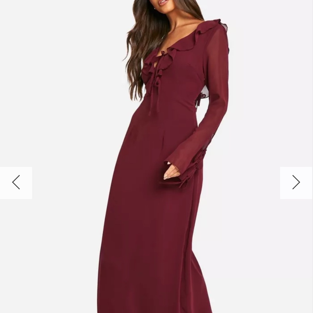 Brand new burgundy boohoo long sleeve dress